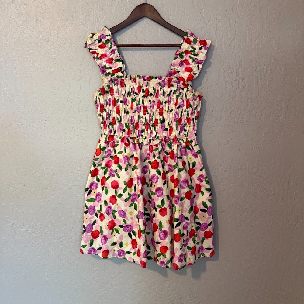English Factory Floral Mini Sleeveless Dress Pockets Size Large Summer Cotton
